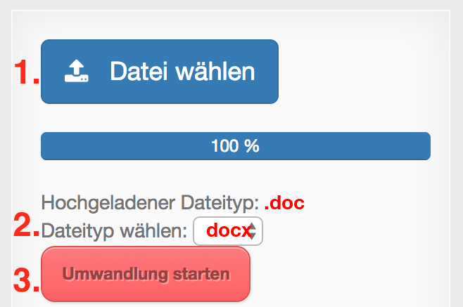Anleitung DOC Dateien online in DOCX konvertieren